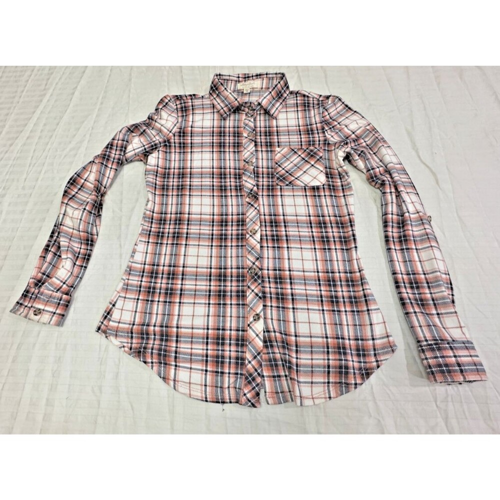 ULTRA FLIRT WOMENS PLAID SHIRT LONG SLEEVE BUTTON DOWN SIZE XS